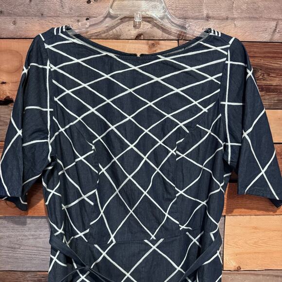 eShakti Embellished Cotton Chambray Belted Short Sleeve Midi Dress Modest Dressy - Picture 3 of 14